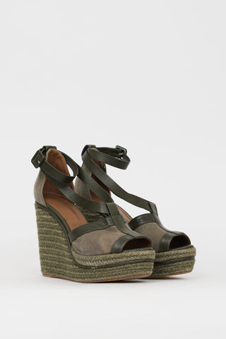 Hermès Green Canvas & Leather Ibiza Espadrille Wedge