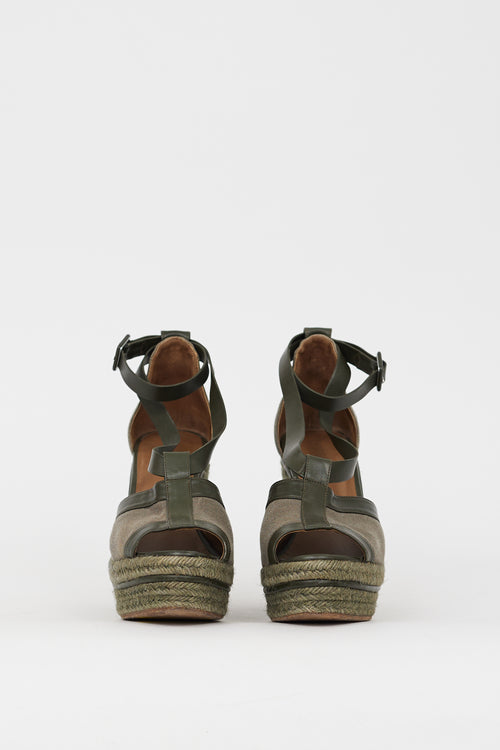 Hermès Green Canvas & Leather Ibiza Espadrille Wedge