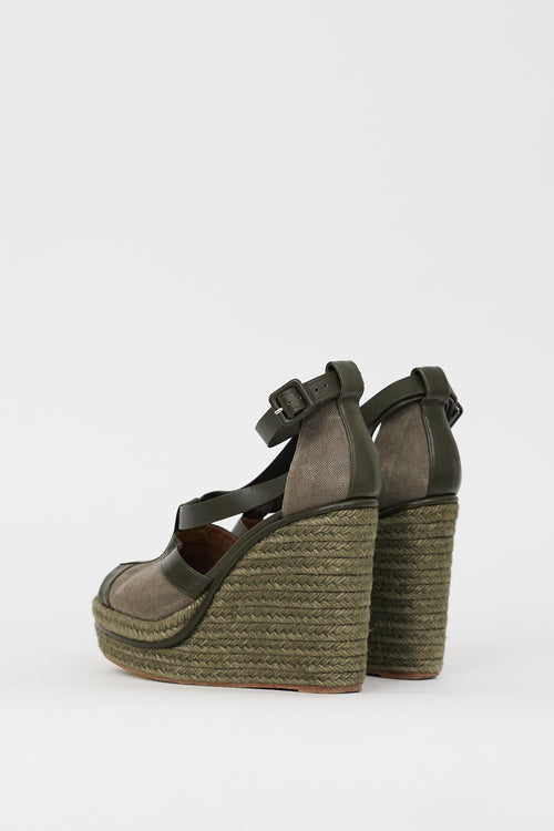 Hermès Green Canvas & Leather Ibiza Espadrille Wedge