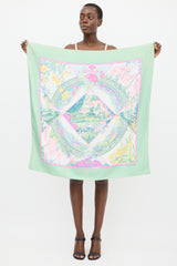 Hermès Green & Multicolour Silk Giverny 90 Scarf