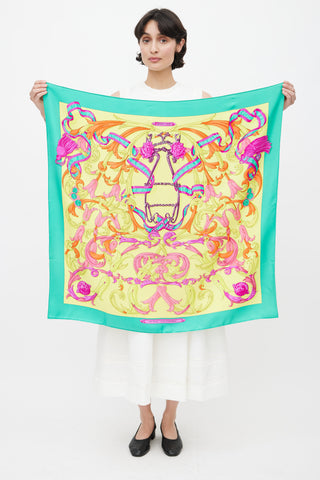 Hermès Green & Yellow Le Mors "A La Conétables" 90 Scarf
