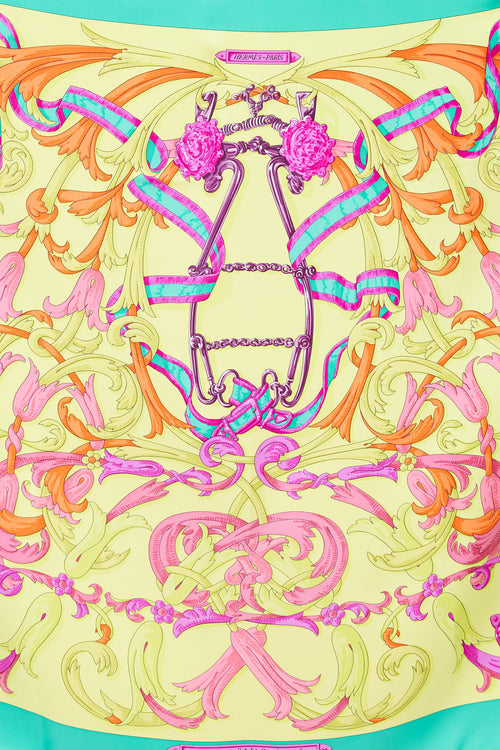 Hermès Green & Yellow Le Mors "A La Conétables" 90 Scarf