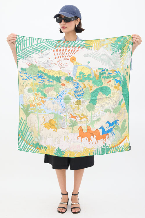 Hermès Green & Multicolour Silk Le Carnaval des Animaux 90 Scarf