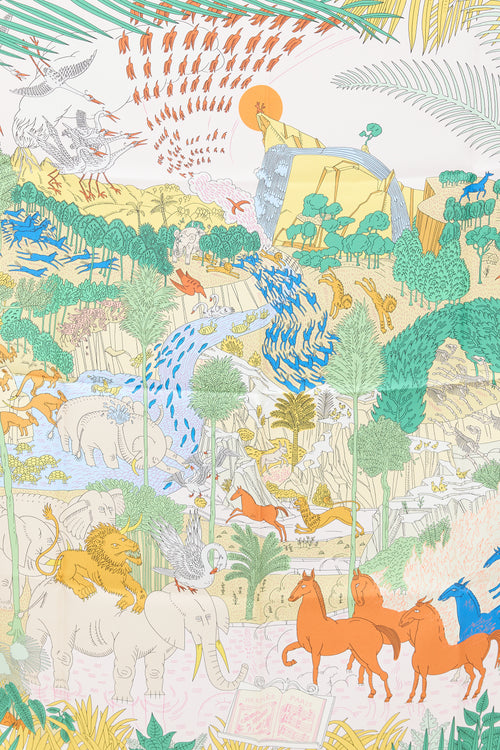 Hermès Green & Multicolour Silk Le Carnaval des Animaux 90 Scarf