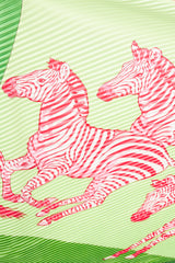 Hermès Green & Pink Silk Plisse Les Zebres II Scarf