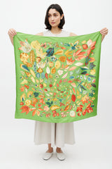 Hermès Green & Multicolour Silk Tourbillons Leaves Scarf