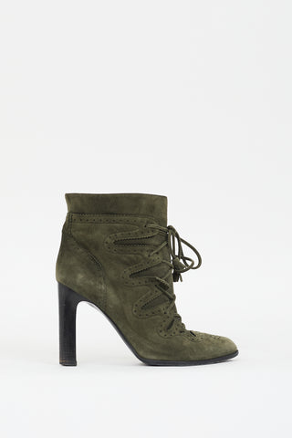 Hermès Green Suede Brogue Lace Up Boot