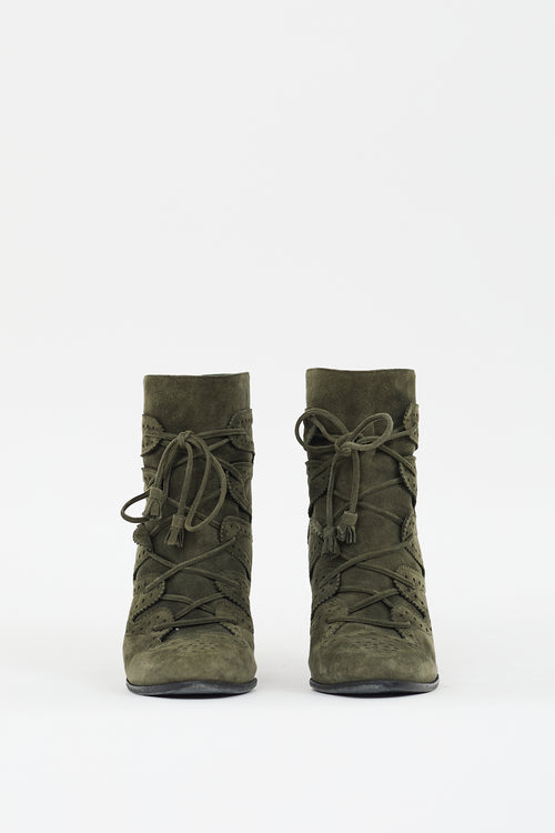 Hermès Green Suede Brogue Lace Up Boot