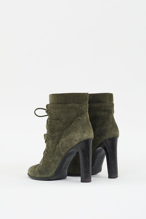 Hermès Green Suede Brogue Lace Up Boot