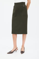 Hermès Green Wool Two Pocket Pencil Skirt