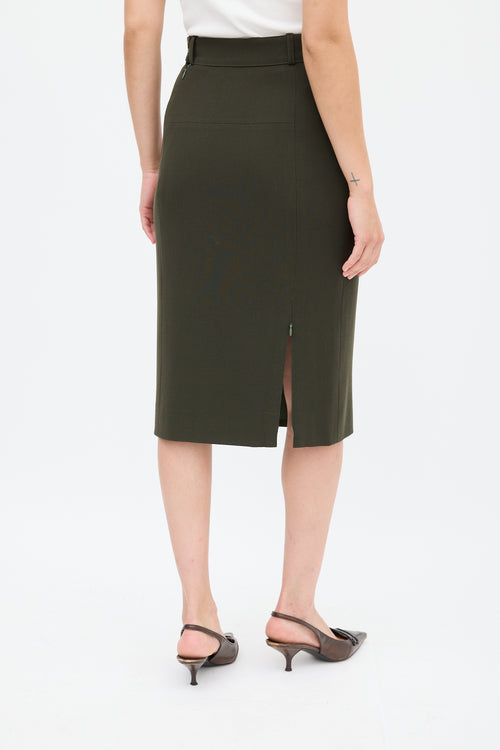 Hermès Green Wool Two Pocket Pencil Skirt