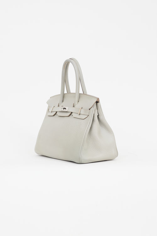 Hermès 2013 Pearl Grey Clemence Leather & Silver Birkin 30 Bag