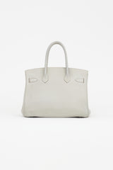 Hermès 2013 Pearl Grey Clemence Leather & Silver Birkin 30 Bag