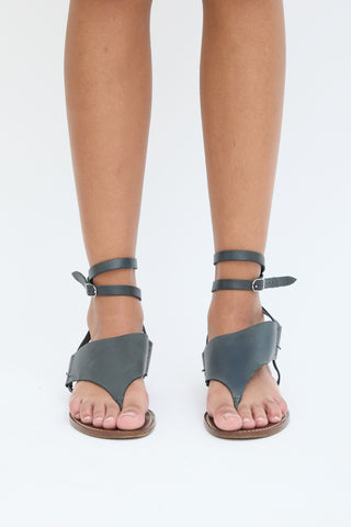 Hermès Grey & Brown Leather T-Strap Sandal