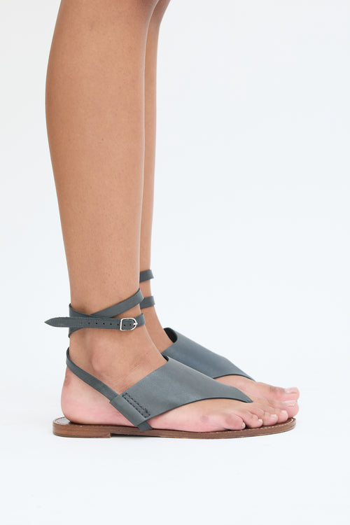 Hermès Grey & Brown Leather T-Strap Sandal