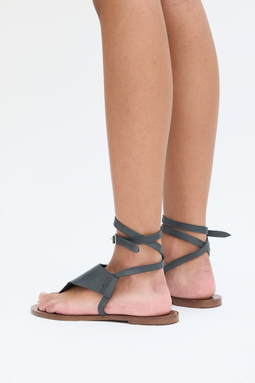 Hermès Grey & Brown Leather T-Strap Sandal