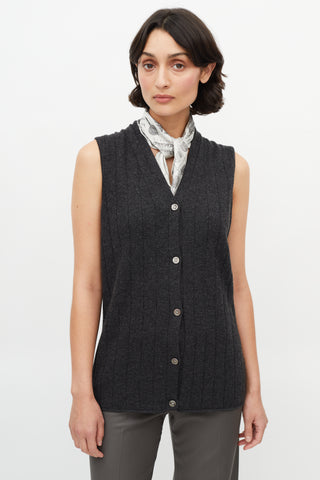 Hermès Grey Cashmere Ribbed Vest