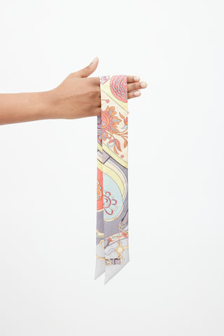 Hermès Grey & Multi Silk Festival des Amazones Print Twilly Scarf