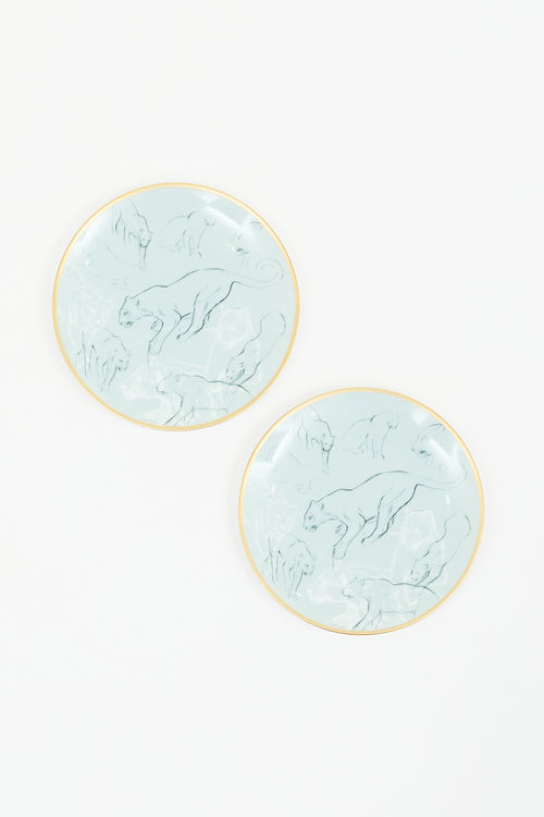 Hermès Grey & Gold Carnets D'Équateur 2 Piece Porcelain Plates