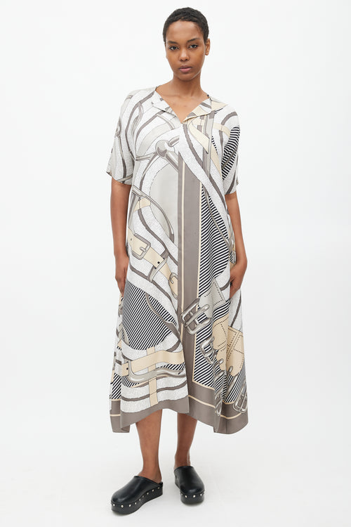 Hermès Grey Silk Print Oversized Tunic Dress