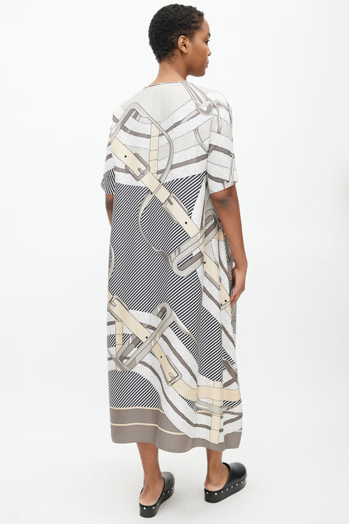 Hermès Grey Silk Print Oversized Tunic Dress
