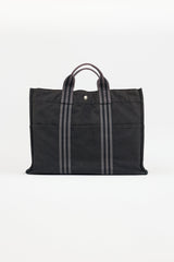 Hermès 2000s Grey & Black Toile Herline Fourre Tout MM Bag