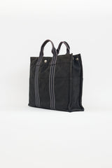 Hermès 2000s Grey & Black Toile Herline Fourre Tout MM Bag