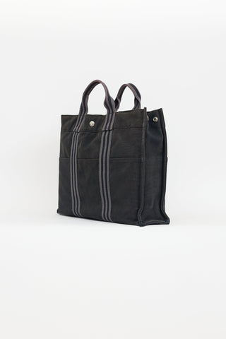 Hermès 2000s Grey & Black Toile Herline Fourre Tout MM Bag