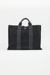 Hermès 2000s Grey & Black Toile Herline Fourre Tout MM Bag