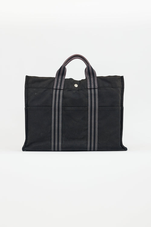 Hermès 2000s Grey & Black Toile Herline Fourre Tout MM Bag