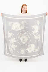 Hermes Grey & White Ex-Libris Scarf