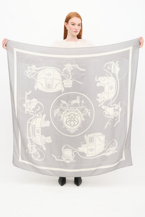 Hermes Grey & White Ex-Libris Scarf