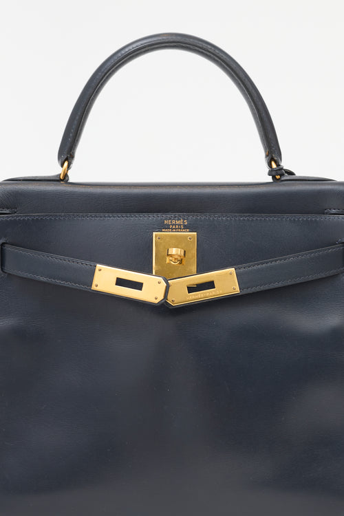 Hermès Vintage Indigo Box Kelly Retourne 28 Bag