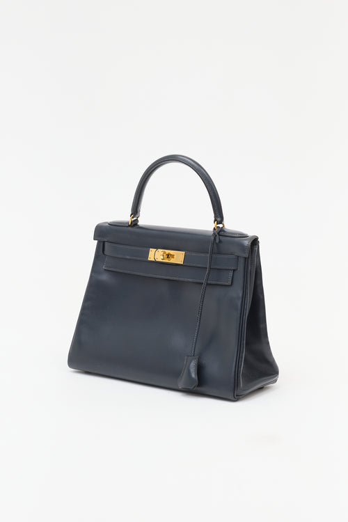 Hermès Vintage Indigo Box Kelly Retourne 28 Bag
