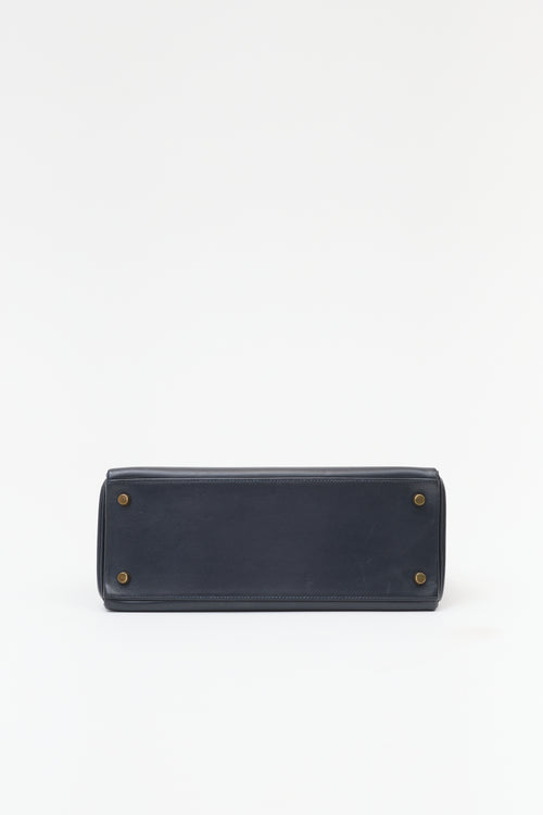 Hermès Vintage Indigo Box Kelly Retourne 28 Bag