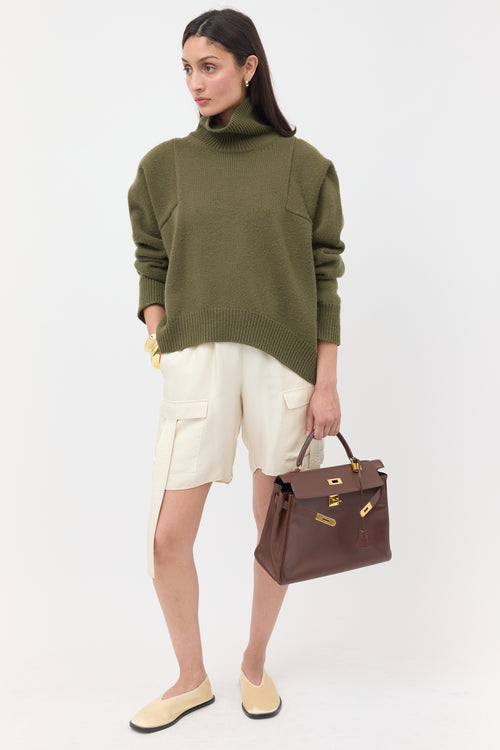 Hermès 1991 Brown Courchevel Kelly Retourne 32 Bag