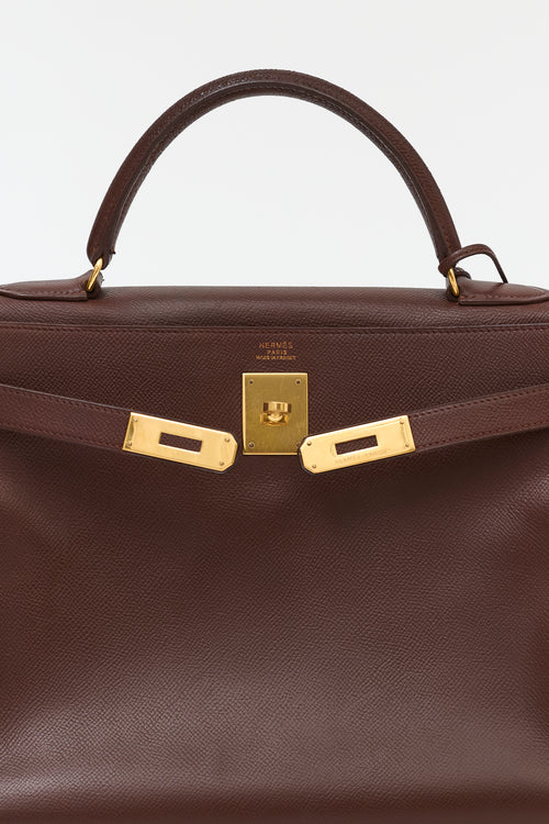 Hermès 1991 Brown Courchevel Kelly Retourne 32 Bag
