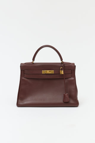 Hermès 1991 Brown Courchevel Kelly Retourne 32 Bag