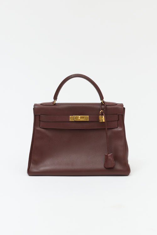 Hermès 1991 Brown Courchevel Kelly Retourne 32 Bag