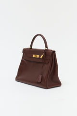Hermès 1991 Brown Courchevel Kelly Retourne 32 Bag