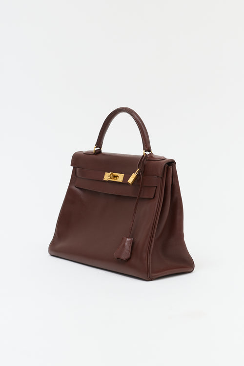 Hermès 1991 Brown Courchevel Kelly Retourne 32 Bag