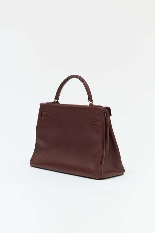Hermès 1991 Brown Courchevel Kelly Retourne 32 Bag