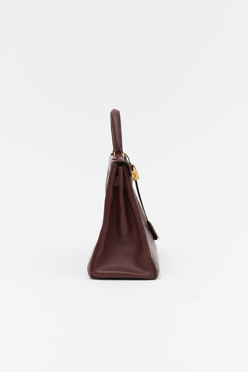 Hermès 1991 Brown Courchevel Kelly Retourne 32 Bag