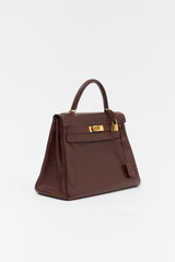 Hermès 1991 Brown Courchevel Kelly Retourne 32 Bag
