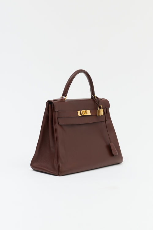 Hermès 1991 Brown Courchevel Kelly Retourne 32 Bag