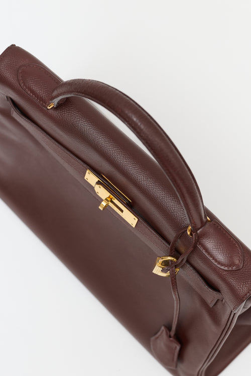 Hermès 1991 Brown Courchevel Kelly Retourne 32 Bag