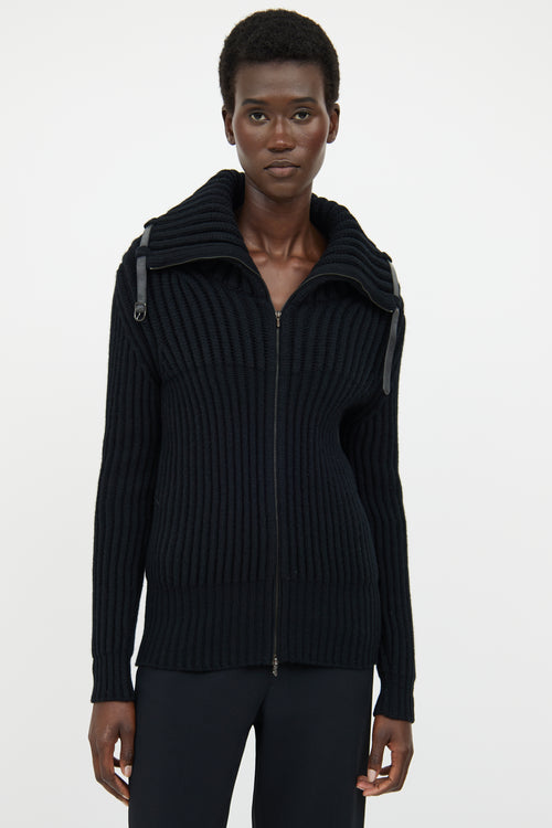 Hermès Black Cashmere Ribbed Zip Sweater