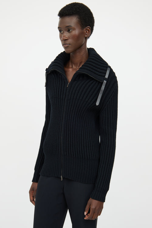 Hermès Black Cashmere Ribbed Zip Sweater