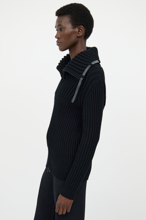 Hermès Black Cashmere Ribbed Zip Sweater