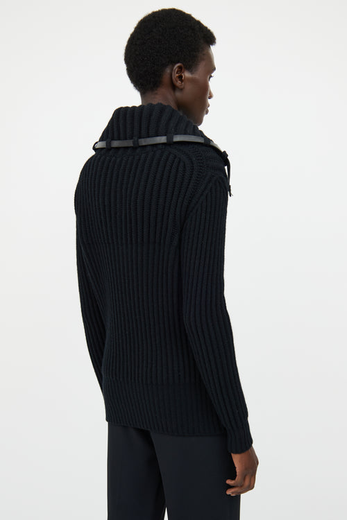 Hermès Black Cashmere Ribbed Zip Sweater